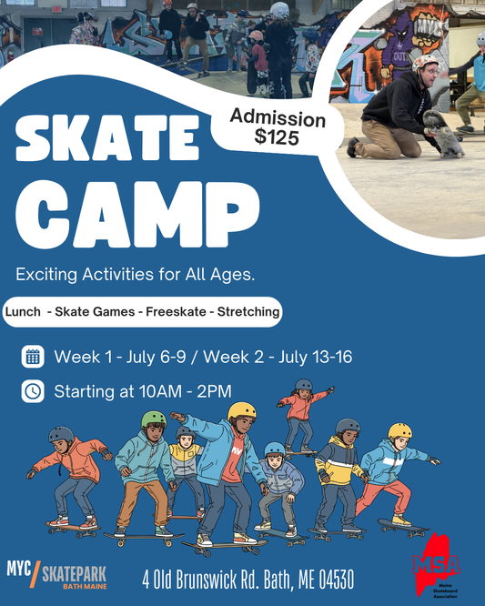 Skate Summer Camp in Collaboration with Maine Skateboard Association
